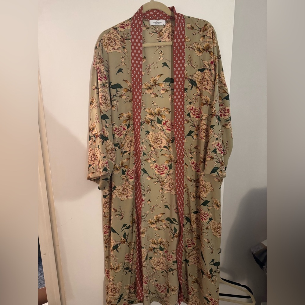 Carly Jean Los Angeles - Chiffon Duster / Cardigan w. Florals, Medium - EUC Boho